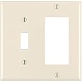 Leviton 80405-T 2-Gang, 1-Toggle 1-Decora/GFCI Device Combination Wallplate, Standard Size, Thermoset, Device Mount, Light Almond