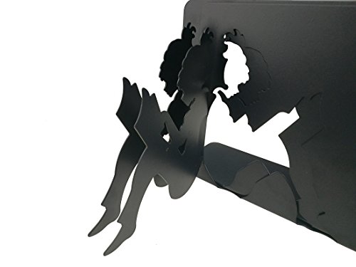 3D Paper-cut Little Girl Is Reading Pattern Metal Bookends Book Ends For Kids Teenagers Teachers Students Adults Study Home School Library Office Decoration (Black)