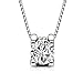 T400 925 Sterling Silver Box Chain Pendant Necklace Cubic Zirconia Square Shape Gift for Women Men