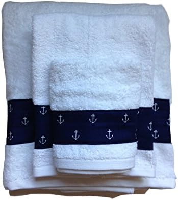 Nautical Gift Set - Navy Anchors - 3 PC Set Bath Towels