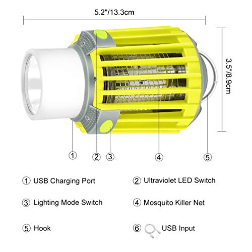 RUNACC Camping Lantern LED Flashlight Bug Zapper - Portable IP66 Waterproof Tent Light with 2000mAh Rechargeable Battery