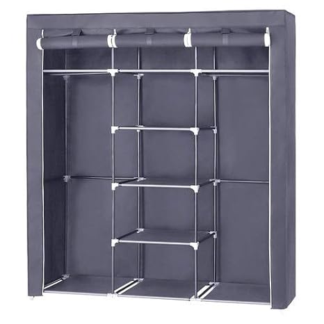 Songmics Kleiderschrank, Vlies, grau, 175 x 150 x 45 cm