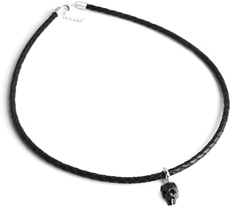 Necklace Swarovski Skull Pendant Leather Sterling Silver Clasp Mens Find Your Fit Round 2827LNM (19.5)