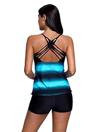 Traje de baño para mujer, de espalda hueca, con tirantes, dos piezas, bikini y pantalón corto, trajes de baño deportivos