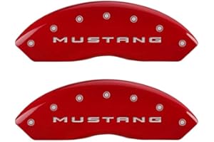 MGP Caliper Covers - Brake Caliper Covers 2015-2023 Ford Mustang (Standard Brakes) - Front and Rear Set - Mustang/Bar & Pony Logo - Red