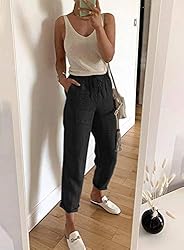 Acelitt Womens High Waisted Linen Pants Drawstring
