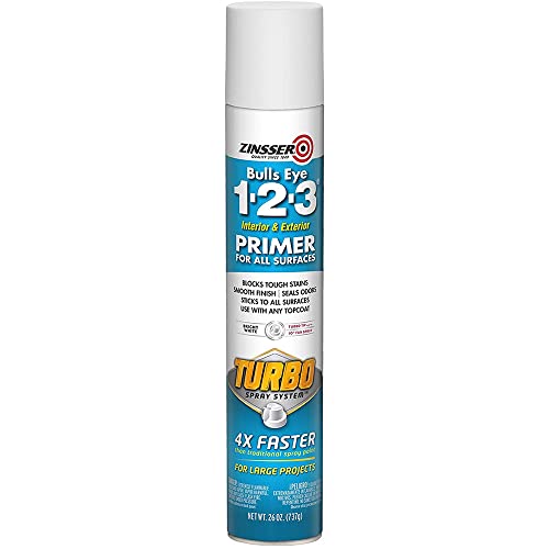 26 oz Zinsser 343746 White Bulls Eye 1-2-3 Interior and Exterior Primer Turbo Spray