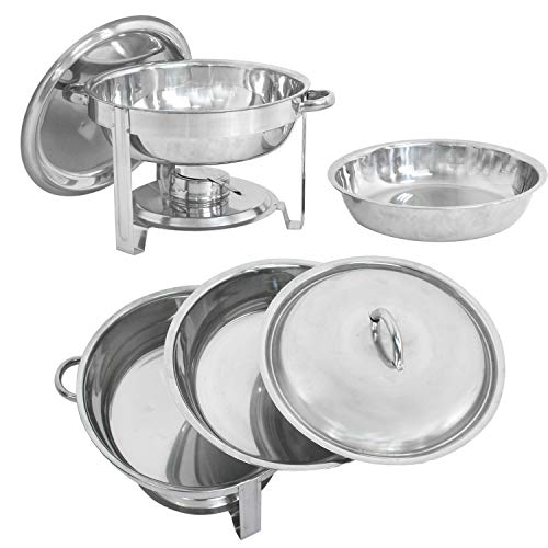 Epetlover Round Chafing Dish 5 Quart Full Size Stainless Steel Chafer dish Warmer Set with Food Pan, Water Pan, Fuel Holder and Dome Cover for Kitchen, Buffet, Chef Team, Banquet - Thumbnail 5
