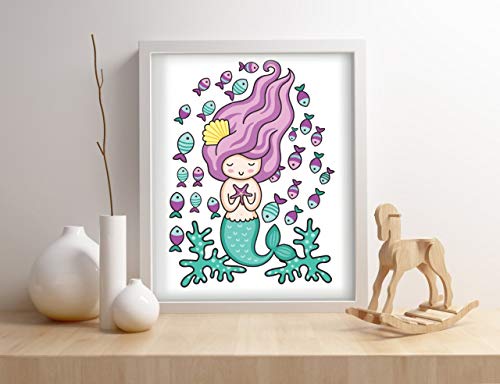 Mermaid Wall Decor, Glow in The Dark 4 Posters for Girls Bedroom,Glowing Pictures, Birthday Gift for for Little Kids Nursery, Toddlers, Room Decoration.