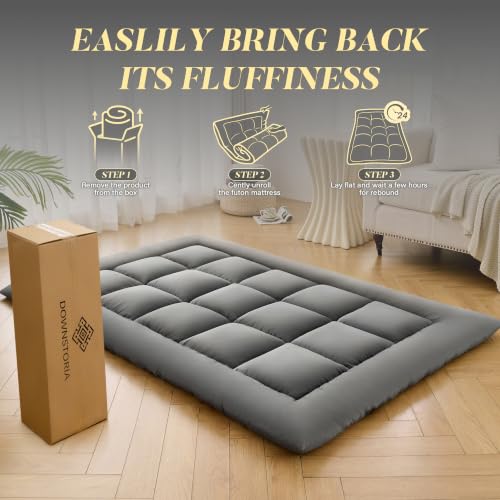 DOWNSTORIA Japanese Floor Mattress, Foldable Futon Mattress Tatami Mat with Handles, Portable Roll Up Tatami Sleeping Mat, Guest & Camping Floor Bed for Adults, Twin Size, Grey(39x80)