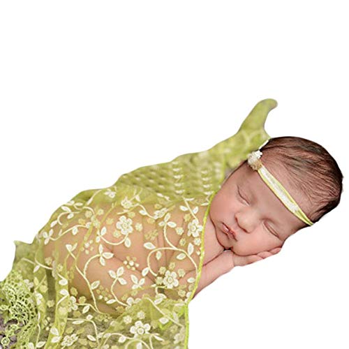 MATISSA Newborn Baby Girl/Boy Lace Tassels Wrap Swaddle Layer Baby Photography Prop (Green)