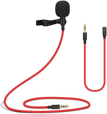 Lavalier Microphone, Lapel Clip-on Omnidirectional Condenser Microphone for iPhone iPad Android Windows Smartphones PC DSLR Camcorder for Recording
