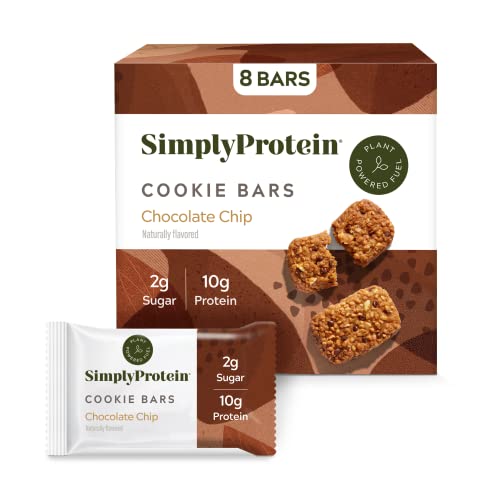 SIMPLYPROTEIN PLANT BASED CHOCOLATE CHIP COOKIE BARS, PACK OF 8, LOW SUGAR, LOW CARB PROTEIN BAR LIGHT, SOFT-BAKED TEXTURE