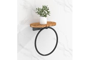 SUNTECH Wood Rustic Towel Ring with Shelf, Farmhouse Towel Rack Holder, Olive-Shaped Tray Hand Towel Rack, Classical Bathroom Accessories
