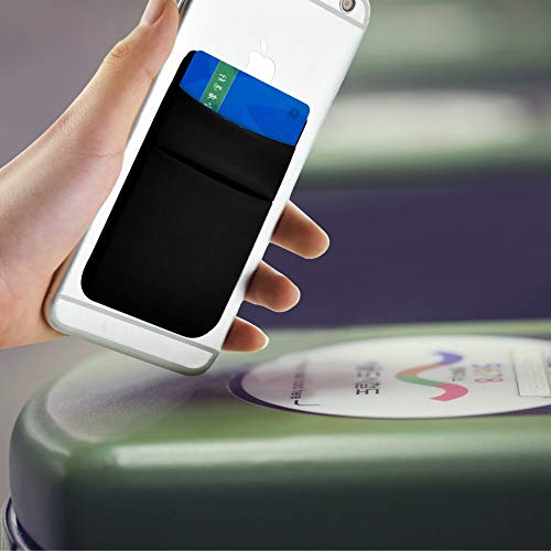 Newseego [2pc] Phone Card Wallet Sticker Stick On Wallet Card Sleeves Stretchy Double Pocket Pouch Slim Self Adhesive Credit Card Holder for All Smartphones(Black) - Thumbnail 6
