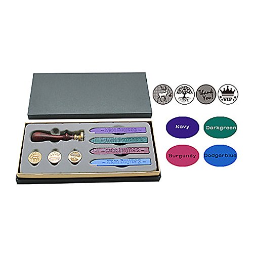 LiangGui Arts & Crafts Vintage Sealing Wax Stamp Kit, 4 Seal Stamps and 4 Wax Sticks with Gift Box, Great Gift for a Friend or Relative