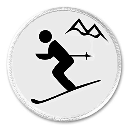Skier / Skiing Symbol Sign 3" Sew On Patch Black & White