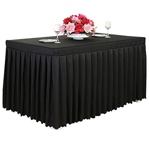 Tina's 6ft Black Table Skirt Fitted Tablecloth, Table Covers for 6 Foot