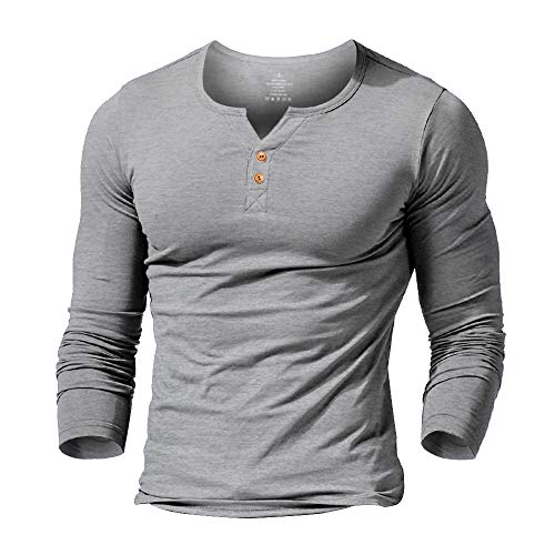 palglg Mens Long Sleeve Muscle Slim Fitted Cotton Henley TShirt with