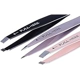 Precision Tweezers Set 3 Piece: Pointed, Slanted, and Flat with Silicone Tip Covers, Case, and Compact Mirror for Superb Grip and Skin Pinch-Free Use By Alln'Box