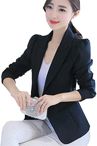 JZOEOEU Women's Fashion Casual Work Blazers Juniors Office Jacket Lightweight Black