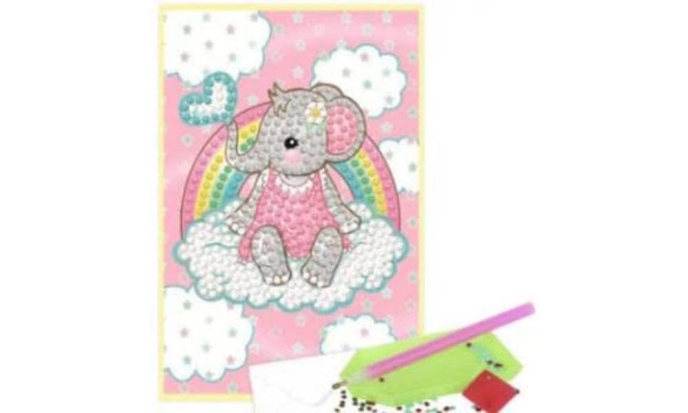 Dotty Designs DDDC1010 Diamonds Cards, Pink Baby Elephant