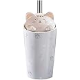 BigNoseDeer Cat Coffee Mug with Straw,Ceramic Travel Mug with 3D kitty Lid,Reusable Tall Cup for Tea, Milk,Bubble Tea,Coffee for Camping, Travel & Office Christmas Mug Gift 480ML (Purple)