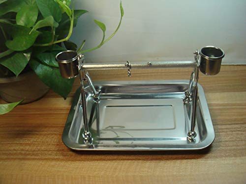 Bird Tabletop Perch Stand Stainless Steel Play Gym Playstand with Cups and Tray for Budgie Parakeet Cockatiel Conure (S)