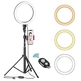 8" LED Selfie Ring Light for Live Stream/Makeup/YouTube Video, Dimmable Beauty Ringlight with Tripod Stand & Cell Phone Holder for iPhone Android Phone, Color Temperature 3000K-5000K, 80 Bulbs, Remote