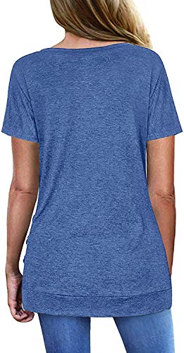 CIZITZZ Women\'s Short Sleeve V Neck T Shirts Tunic Tops Loose Fit Blue XXL