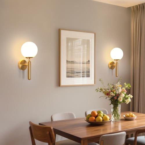 DELIPOP E27 2 Pieces Wall Lamp Indoor Vintage Modern Gold Wall Lamp Ball Lamp for Bedroom Living Room Hallway Kitchen Coffee