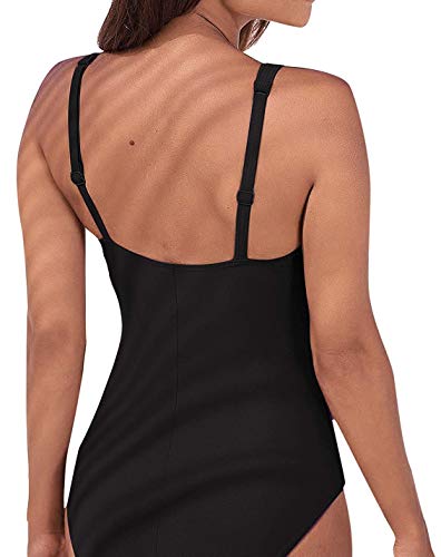 Leslady-Damen-Einfarbig-Badeanzug-Bandeau-Monokini-Figurformende-Verstellbarer-Schultergurt-Badeanzge-Falten-Bademode-Schwimmanzug
