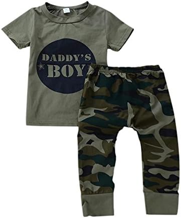 BAOBAOLAI Daddy's Boy Girl Camouflage Short Sleeve T-Shirt Tops + Green Long Pants Outfit Set
