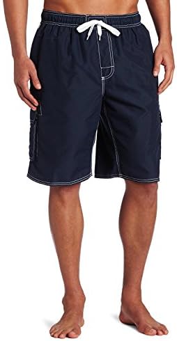 Men's Quick Dry Short Swim Trunks Cargo Water Shorts Beach Swimsuit With Mesh Lining (Navy, Large)