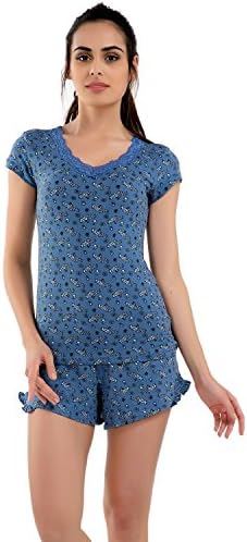 Candour London Printed Blue Nylon Short Set for Women
