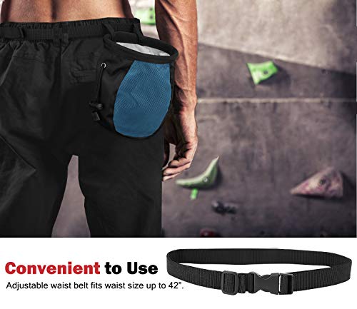 Rhino Valley Chalk Bag, No Leak Rock Climbing Strawstring Bag Drawstring Magnesia Sack with Adjustable Belt Carabiner for Gymnastics, Rock Climbing, Bouldering, Weight-Lifting - Black & Royal Blue - Thumbnail 4