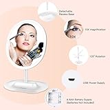 BESTOPE LED Makeup Mirror with 1X/10X Magnification, Natural Lighted Vanity Mirror Touch Screen, USB & Battery Power Supply, Oval Shaped Dimmable Countertop Cosmetic Makeup Mirror