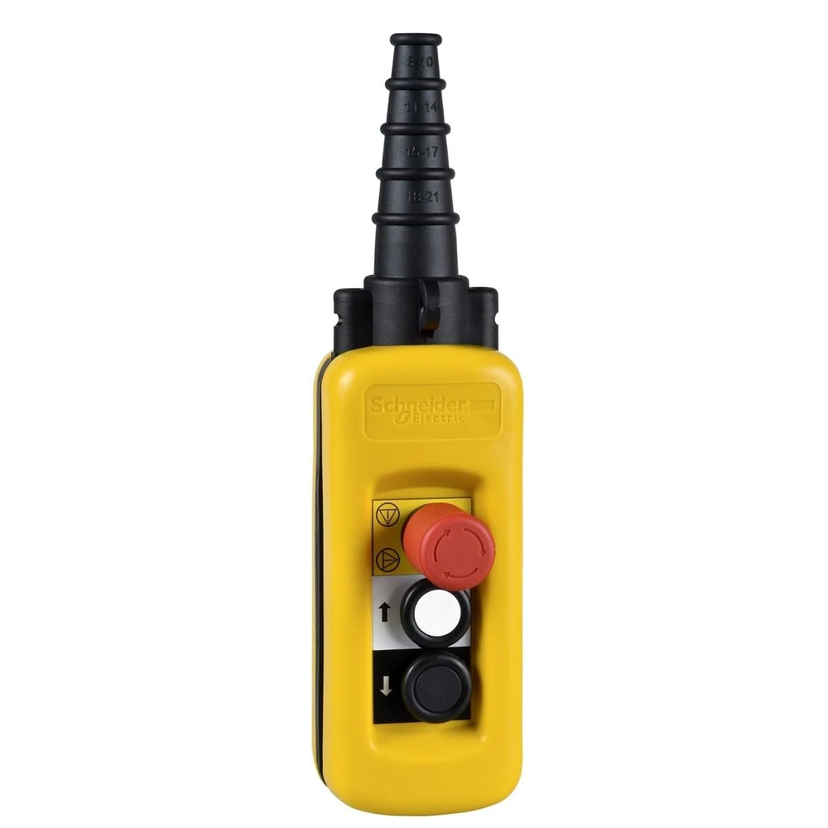 Schneider Electric Pendant control station, Harmony XAC, plastic, yellow, 2 push buttons with NO+NC, 1 emergency stop NC