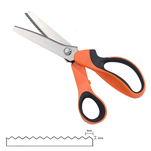 JISTL Professional Stainless Steel Dressmaking Sewing Craft Scissors, 9.3 inches Handled Pinking Shears (Orange)