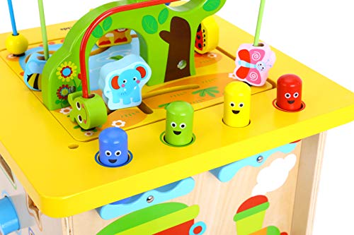 Pidoko Kids Wooden Activity Cube - Fun Forest Theme Toy for Toddlers Boys and Girls
