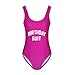 PINJIA Cute One Piece Swimsuit with High Cut and Low Back for Women Bathing Suits(M, Hot Pink Birthday Suit)