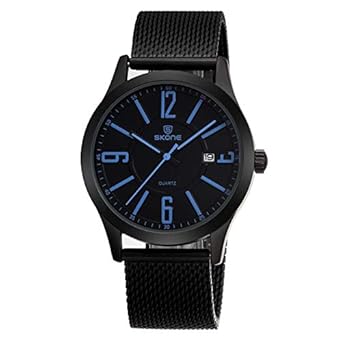 Watches 7347BG-2 Japan Quartz Movement,IP Black Alloy case, Woven Stainless IP Black Steel Band, Mineral...