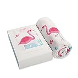 iSbaby 100% Organic Best Baby Muslin Swaddle Baby Blankets White Blue Pink Flower Flamingo Print 2 Layer Gauze 47