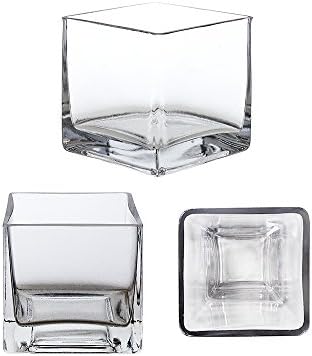 Mega Vases Square Cube 4 Inch x 4 Inch, Decorative Clear Glass Vase with Sturdy Base, Wedding Centerpieces, Flower Bouquets, Home Decor, Celebrations, Parties, Event Planning, Arts & Crafts
