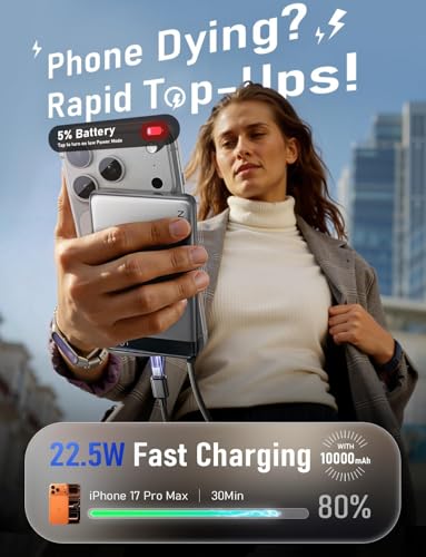 LISEN Portable Charger for iPhone, All-Metal Battery Pack Power Bank 10000mAh Compact Size, Camping Travel Essentials USB-C Power Bank, CCC-Certified Fast Charging for iPhone 17 16 15 Pro Max Air