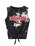 ROMWE Women's Tops Tie Dye box logo Letter Print cami Tank crop Top