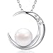 MEGA CREATIVE JEWELRY Moon Pearl White Freshwater 925 Sterling Silver Pendant Necklace for Women with Crystals Jewelry Gifts for Mom Wife Her