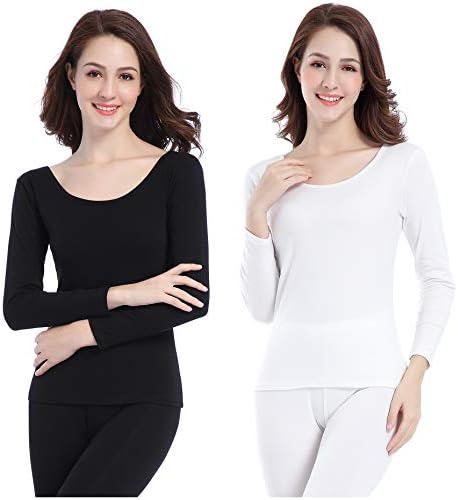 Women Stretch Thermal Underwear Set Soft Scoop Neck Base Layer Thin Long Johns