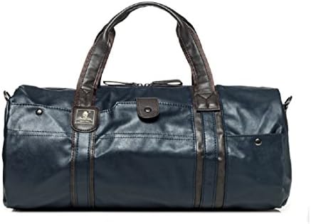Large Waterproof Pu Leather Travel Weekend Gym Bag for Men (blue)