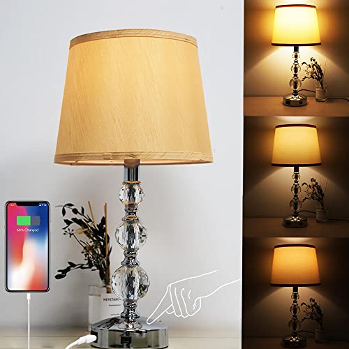 Touch Control Crystal Lamps with USB Port 3 Way Dimmable Table Lamp